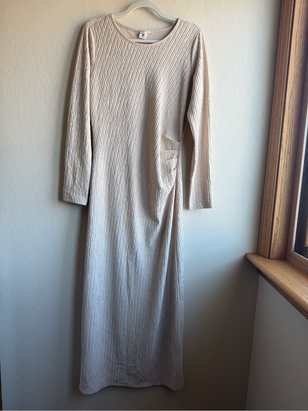 Long Sleeve Cream Ribbed Maxi Dress - Casual Everyday